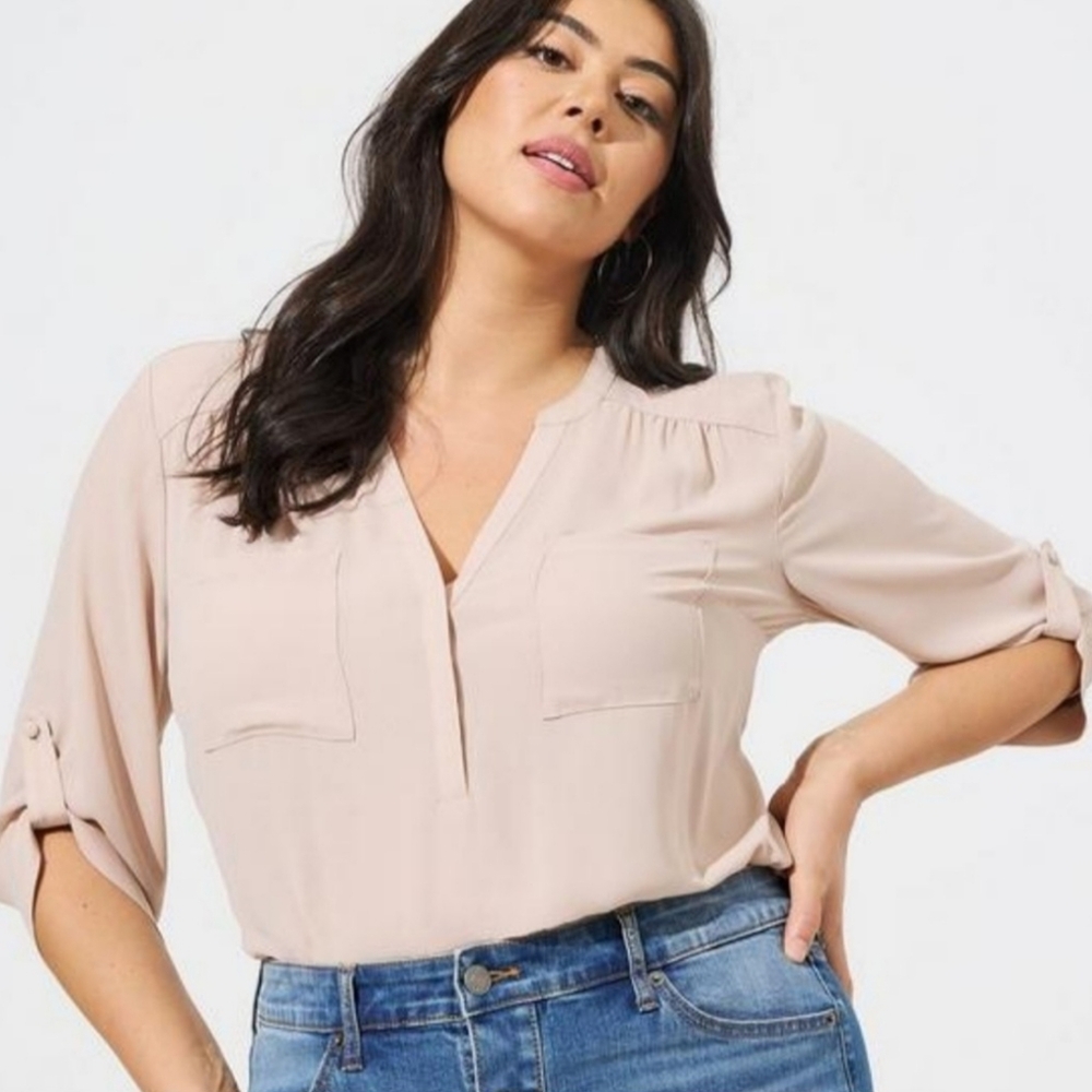 Torrid Georgette Pullover 3/4 Blouse (Size: M)